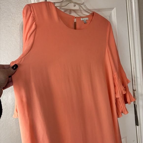 XL Cato Charming Peach Fully Lined To The Knee Dress Double Layer Bell Sleeves - Picture 5 of 8